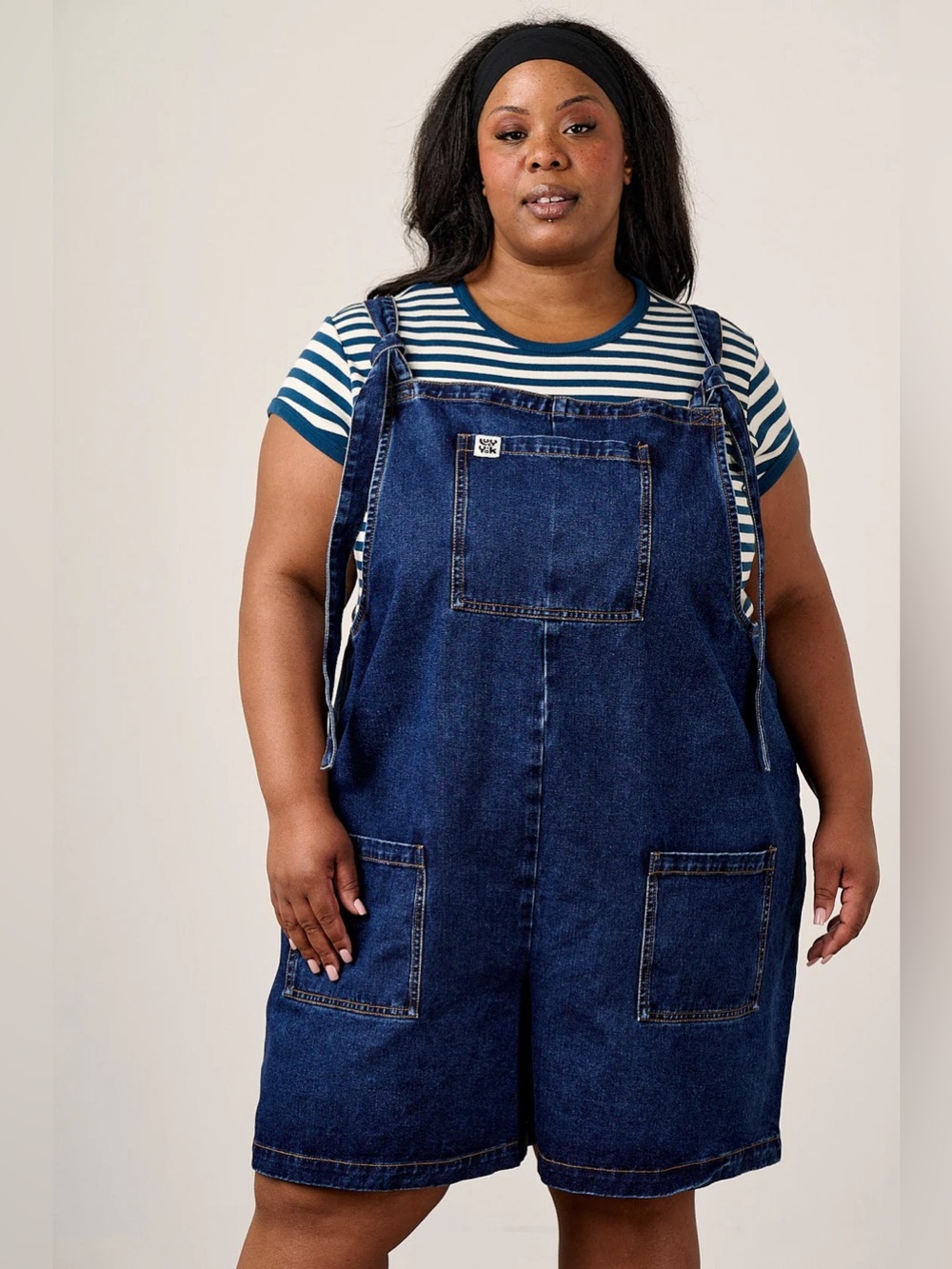 Lucy & Yak denim dungaree short overalls mid wash blue uk 20 us 16